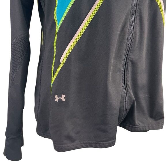 Under Armour Run Cold Gear Jacket Semi Fitted Full Zip Black Turquoise Athletic - Picture 4 of 12